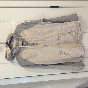 Flag & Anthem Pullover Mens Size Large Cream Gray Button Up Front Pocket Fall